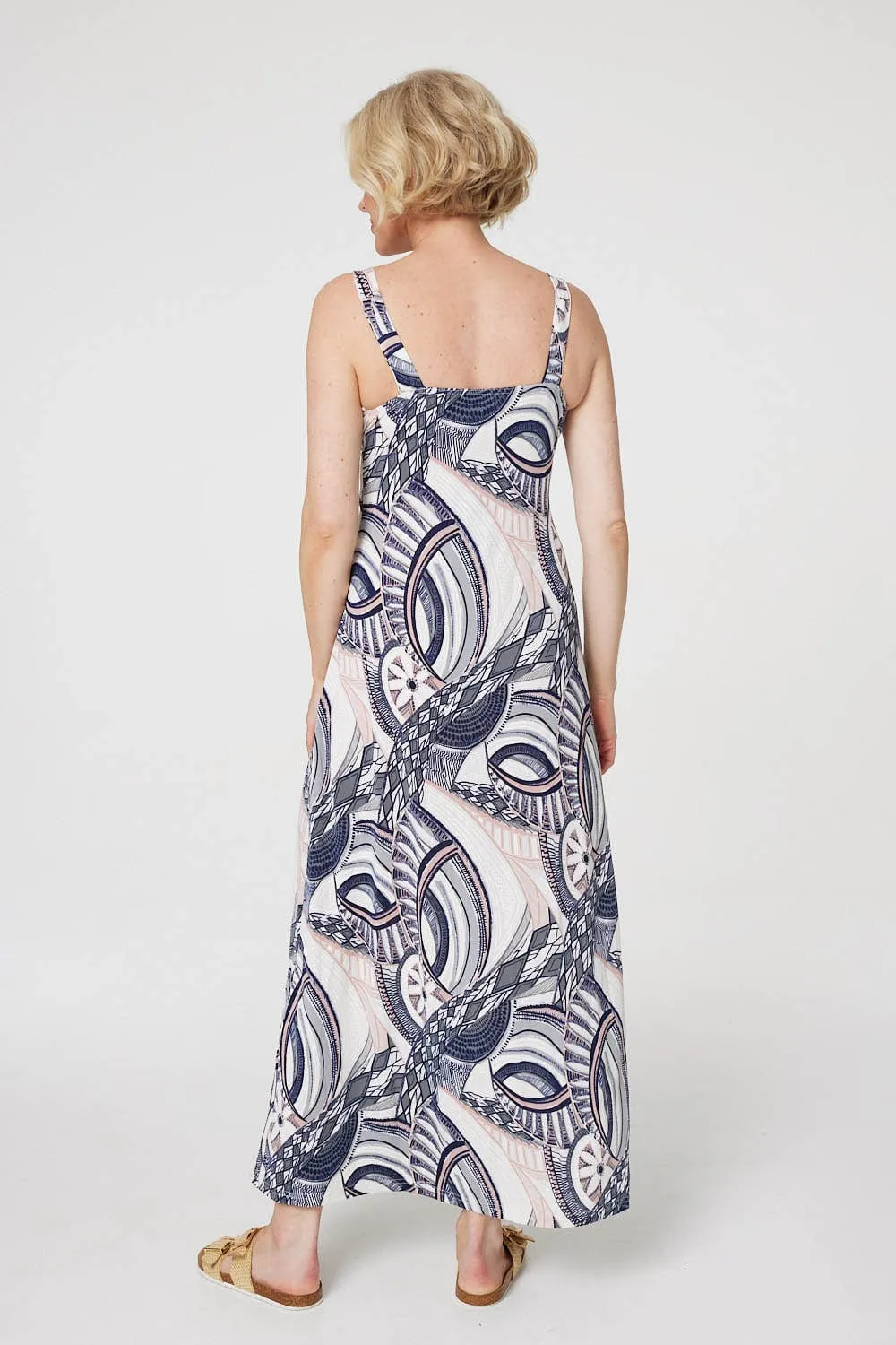 Abstract Print A-Line Maxi Dress