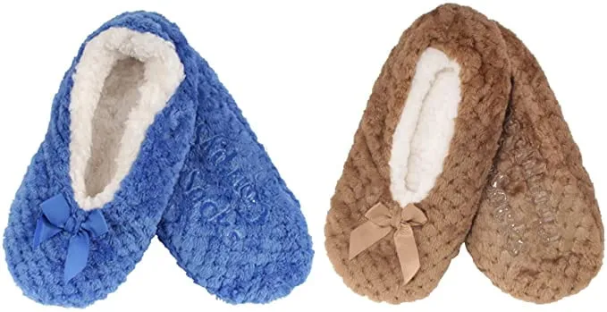 Adult Women Soft Touch Slippers Non-Slip Lined Socks, 2 Pairs