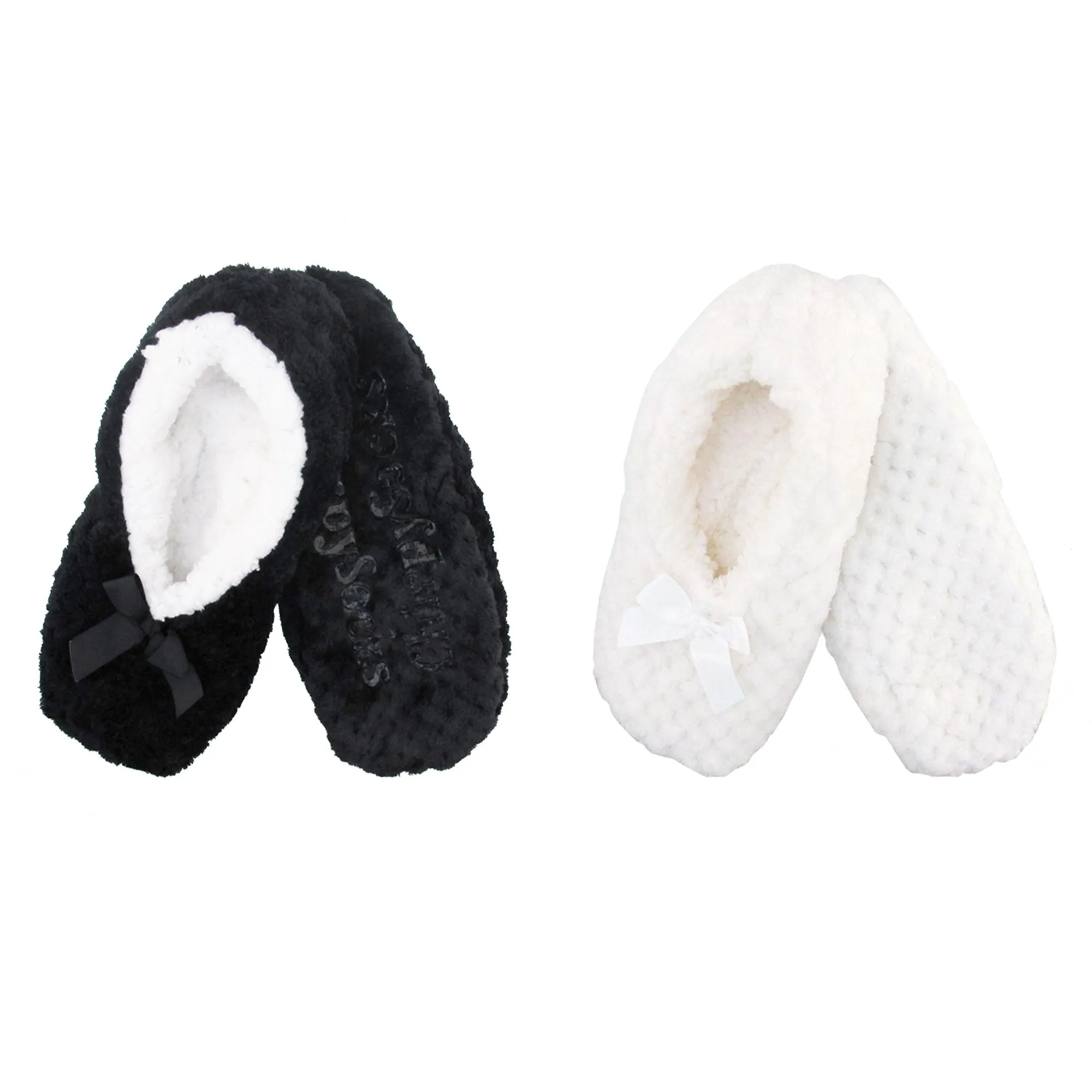 Adult Women Soft Touch Slippers Non-Slip Lined Socks, 2 Pairs