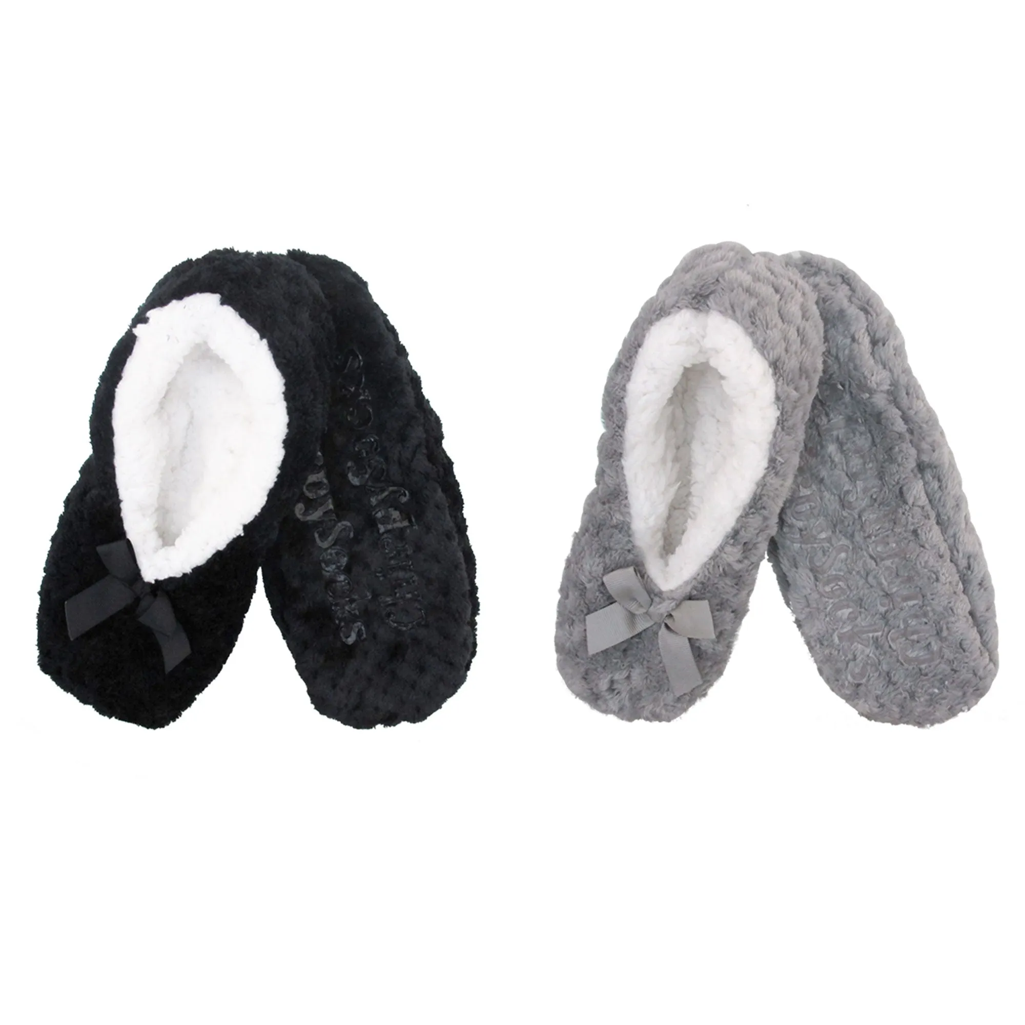 Adult Women Soft Touch Slippers Non-Slip Lined Socks, 2 Pairs