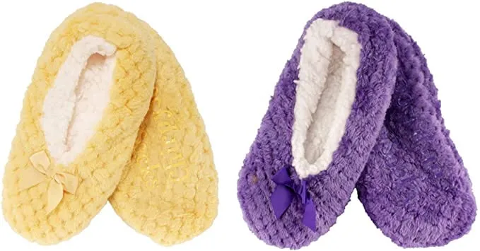 Adult Women Soft Touch Slippers Non-Slip Lined Socks, 2 Pairs