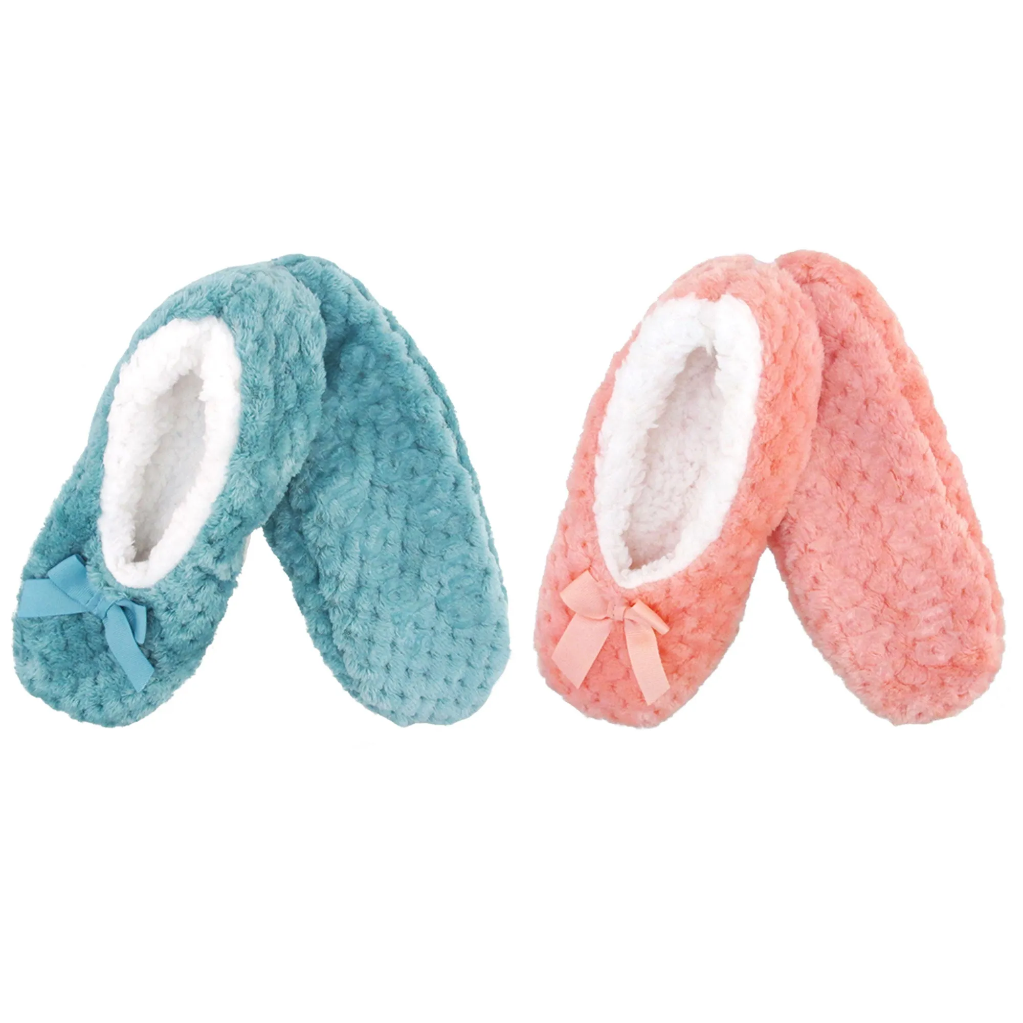 Adult Women Soft Touch Slippers Non-Slip Lined Socks, 2 Pairs