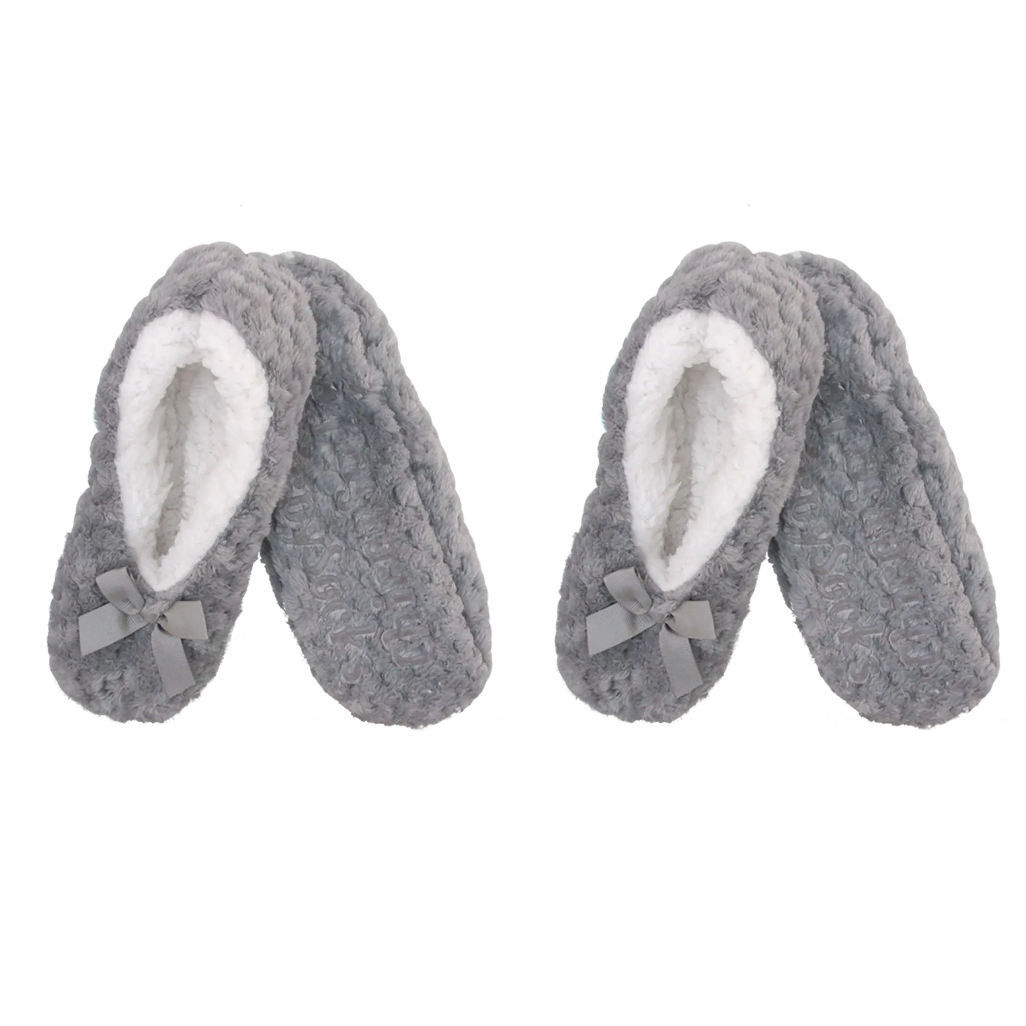 Adult Women Soft Touch Slippers Non-Slip Lined Socks, 2 Pairs