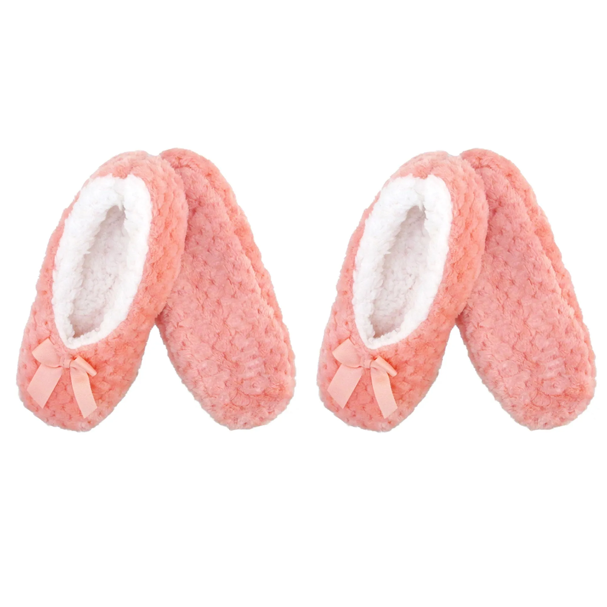 Adult Women Soft Touch Slippers Non-Slip Lined Socks, 2 Pairs