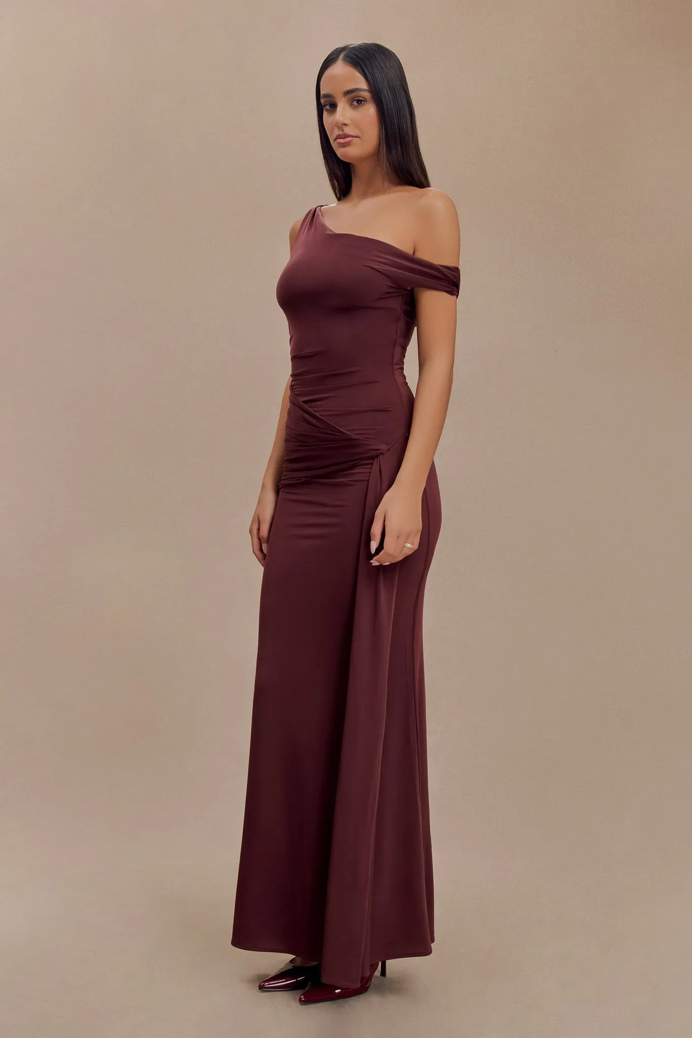 Aisnley Slinky Fishtail Maxi Dress - Mahogany