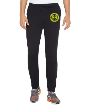 American-Elm Men's Black Printed Polyester Sporty Active Track Pant, Gym Wear