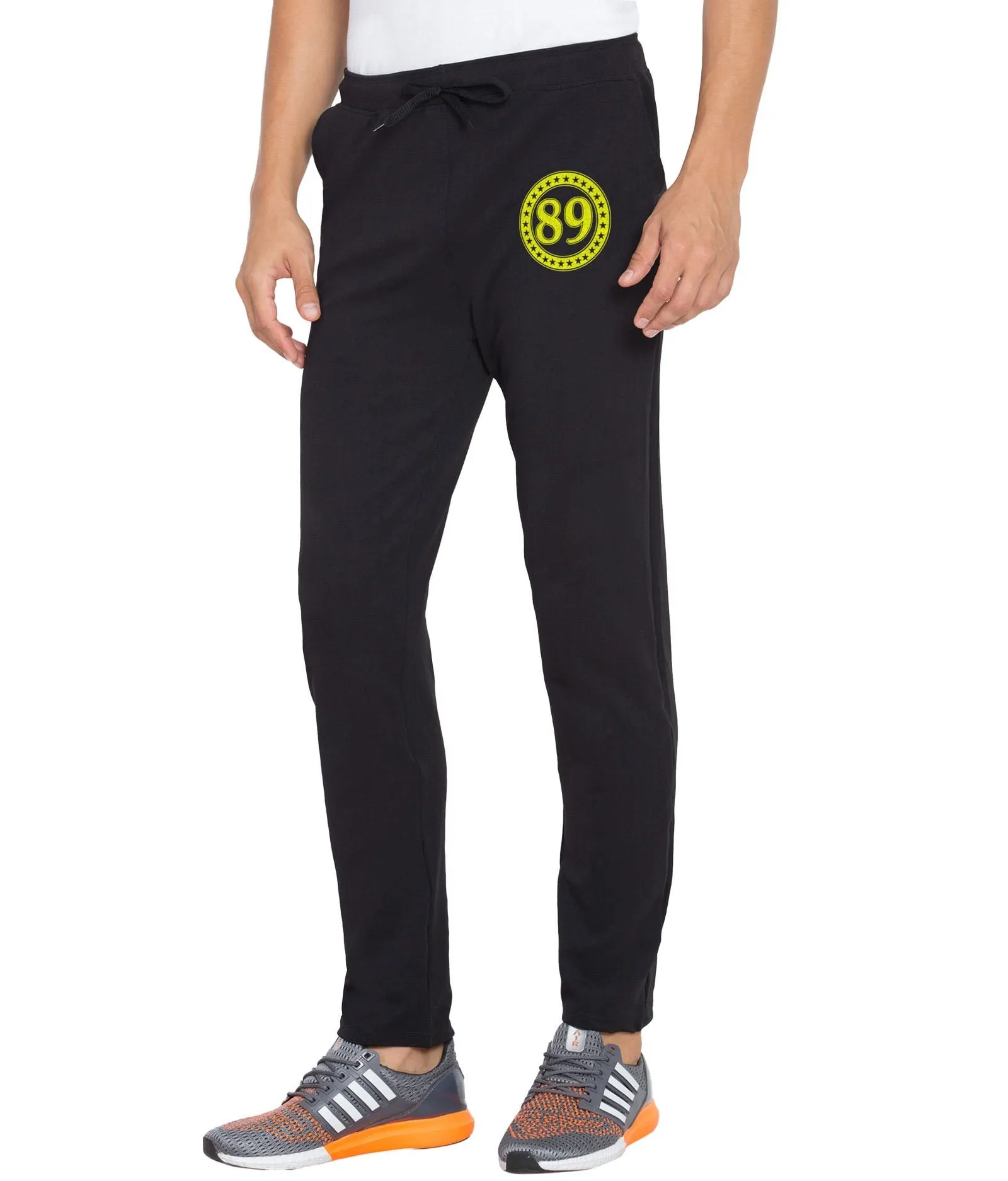 American-Elm Men's Black Printed Polyester Sporty Active Track Pant, Gym Wear