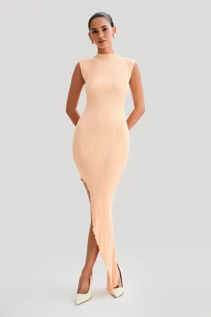 Arden Asymmetrical Rib Knit Maxi Dress - Light Peach