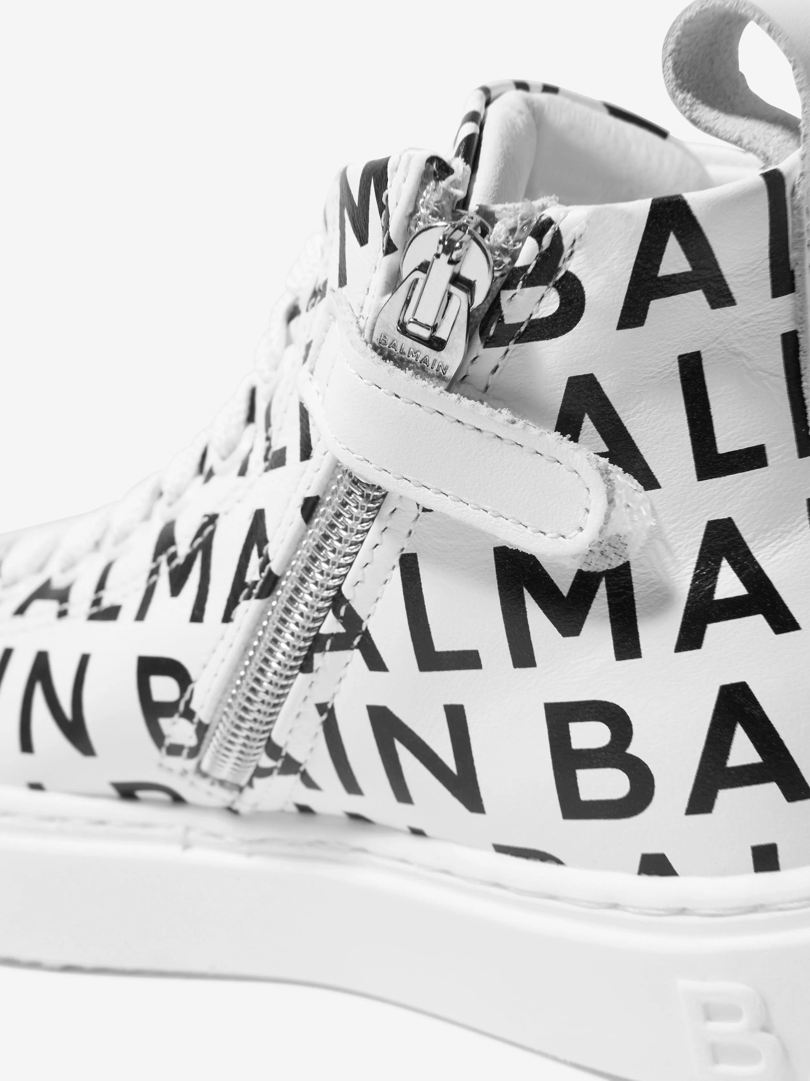 Balmain Kids Leather Logo High Top Trainers