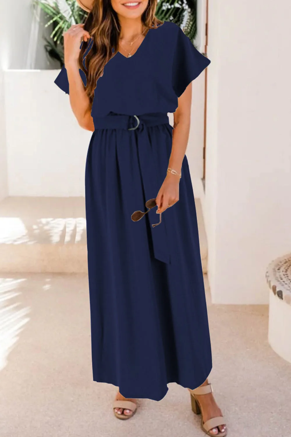 Belted Cap Sleeve Dress