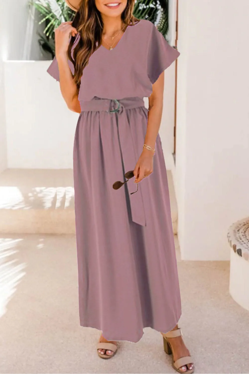 Belted Cap Sleeve Dress