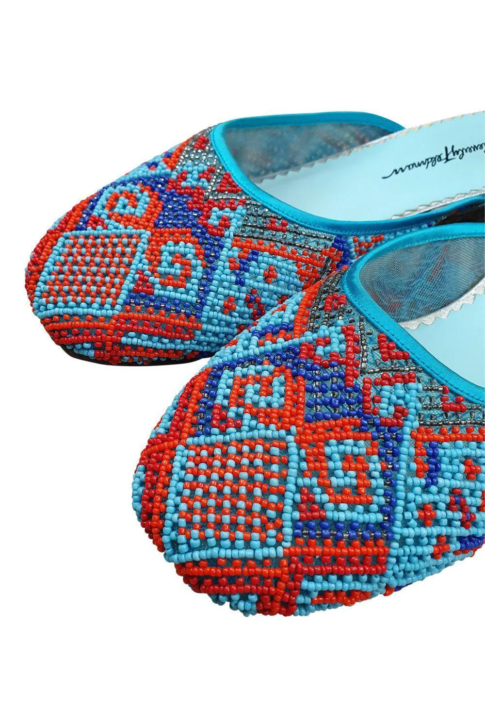 BEVERLEY FELDMAN Frankie & Baby 'On The Road To China' Blue Beaded Flats (10 B)