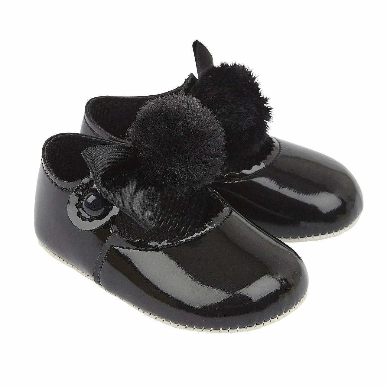 Black Pom Pom Soft Sole Shoes