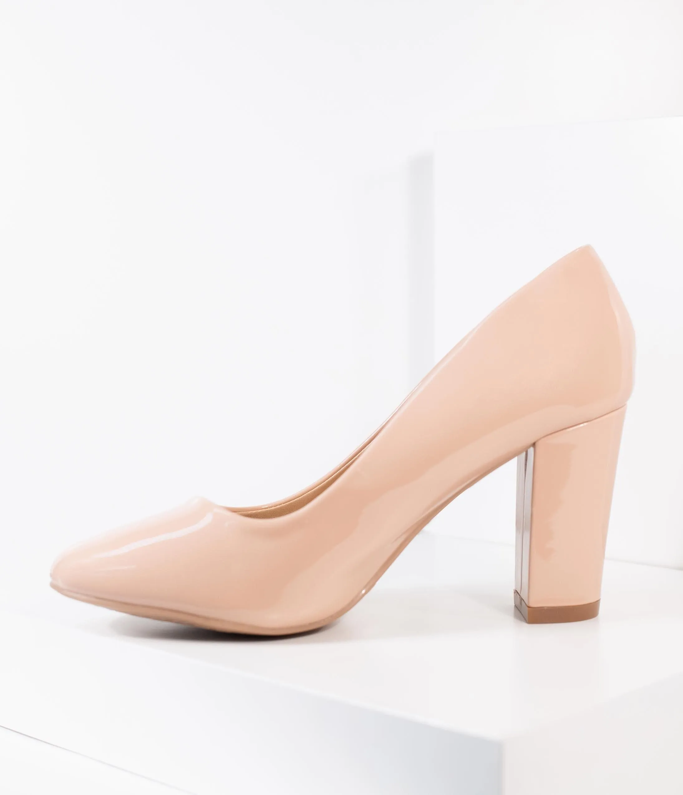 Blush Pink Patent Leatherette Block Heel Pumps