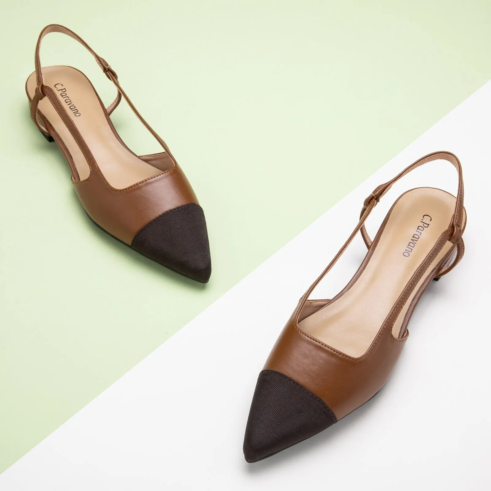 Cap-Toe Slingback Flats (Freya) Brown