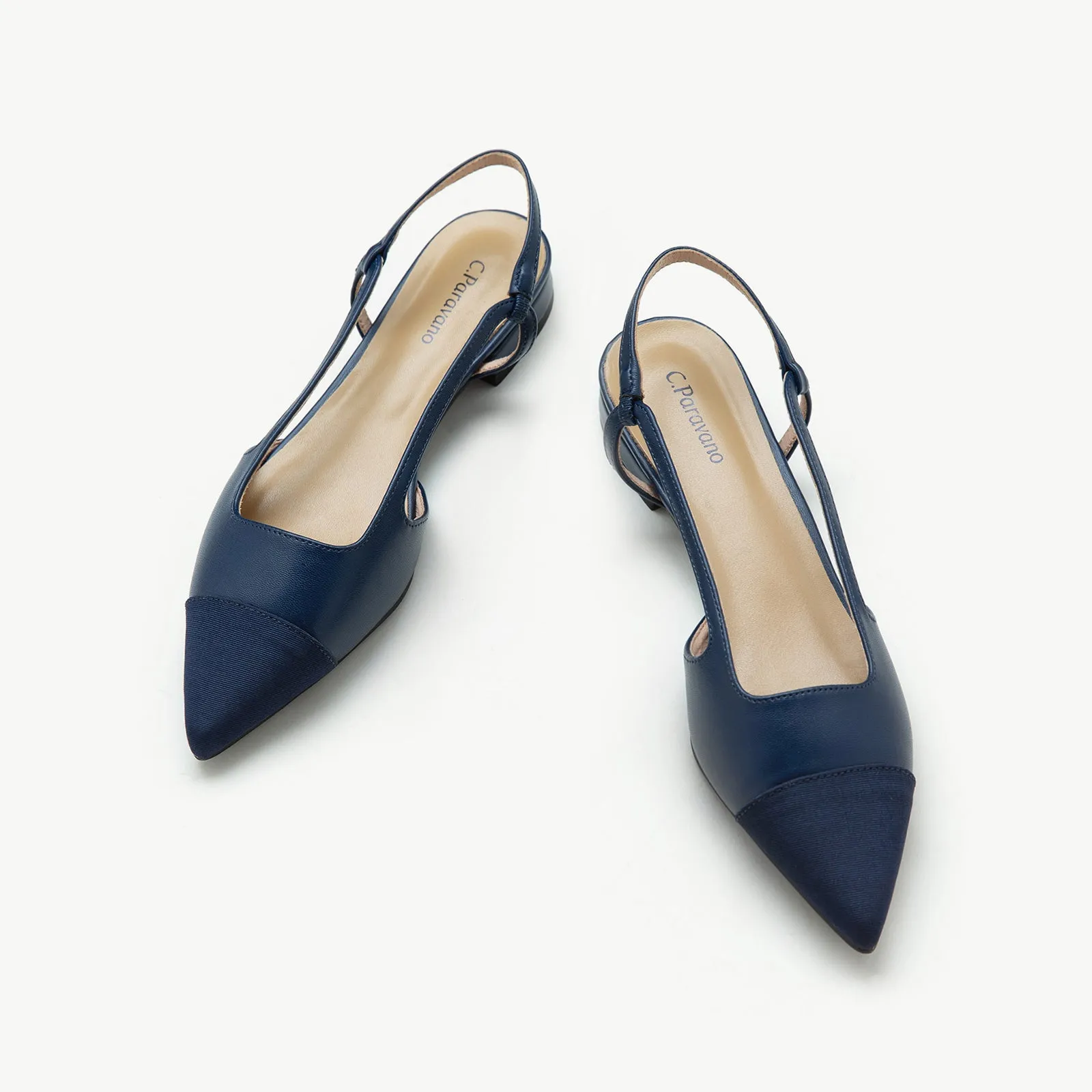 Cap-Toe Slingback Flats (Freya) Navy