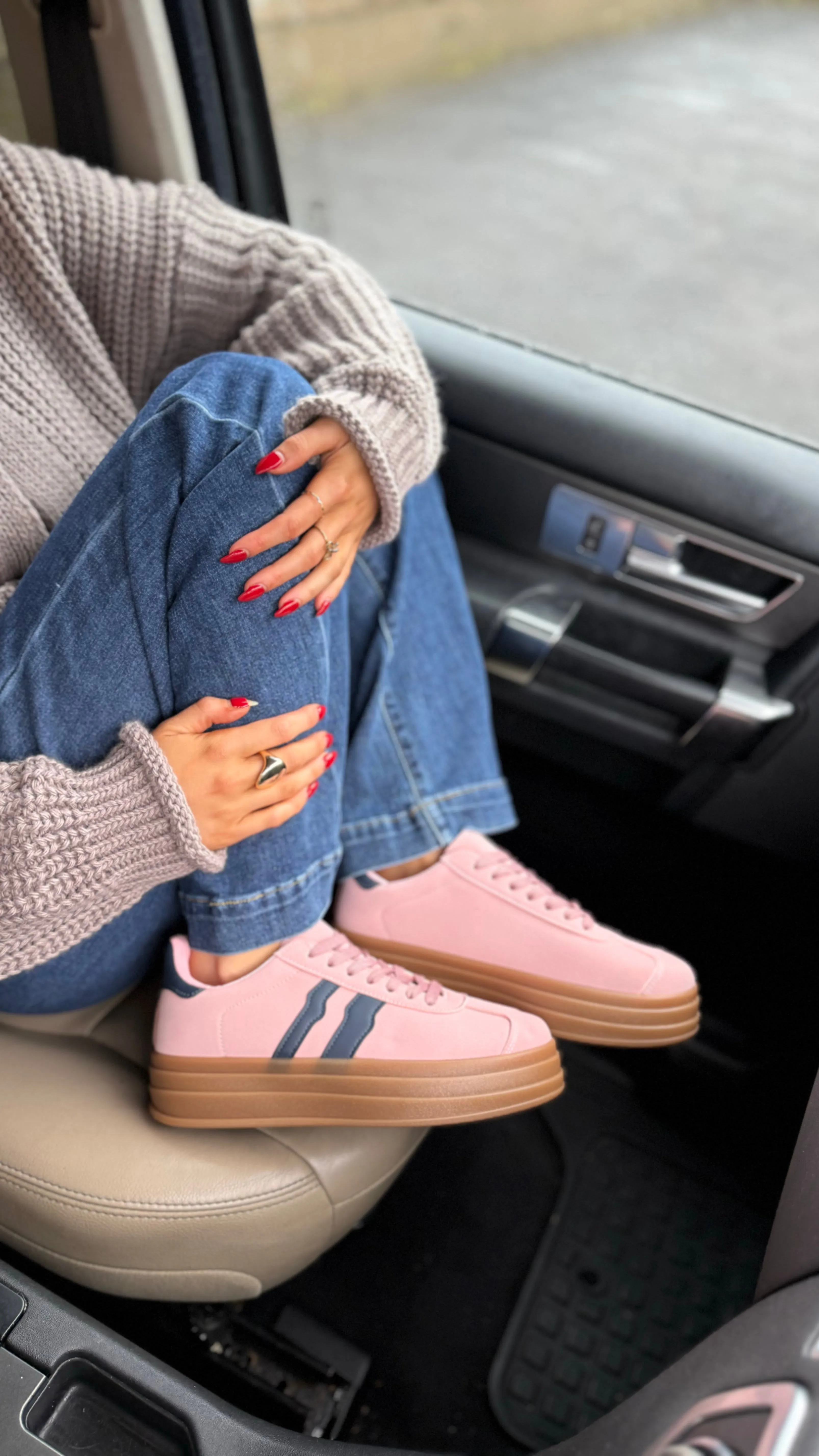 Cherie Pink With Navy Stripe Chunky Sole Trainers