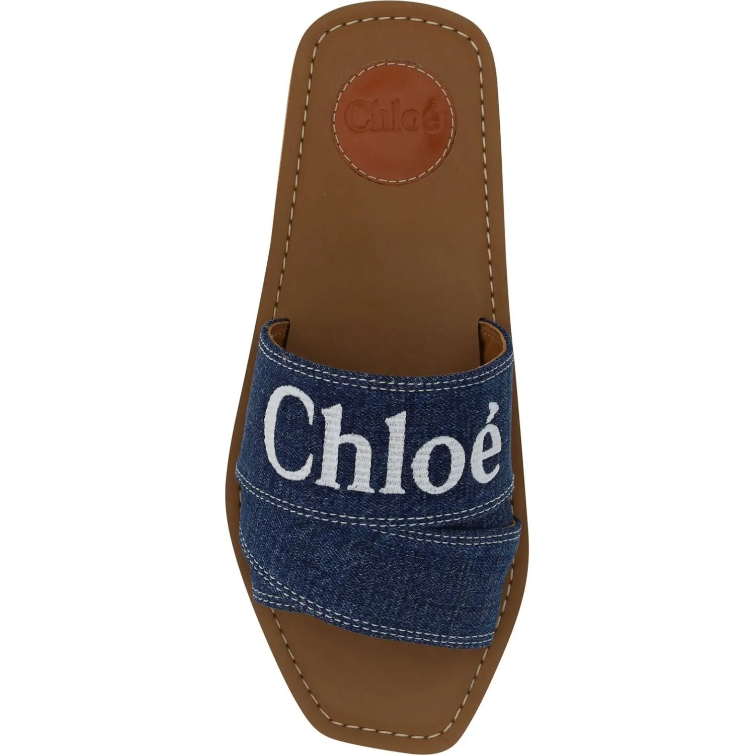 Chloé Sumptuous Cotton Woody Slide Sandals in Denim Blue