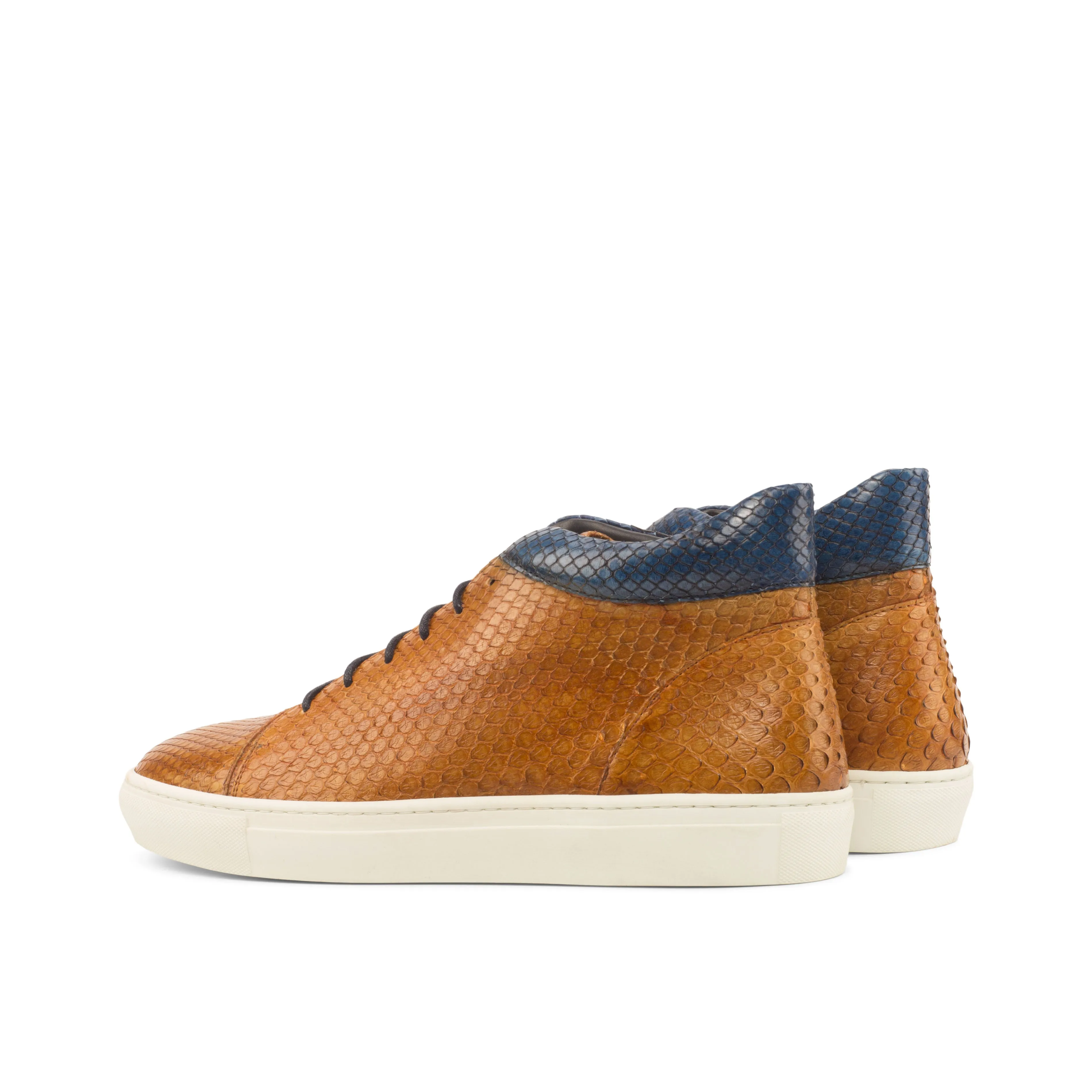 Cognac & Navy Python High-Top Sneakers