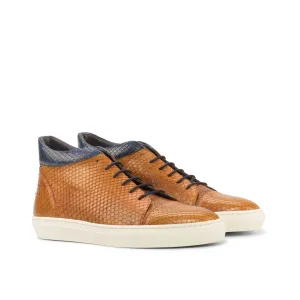 Cognac & Navy Python High-Top Sneakers