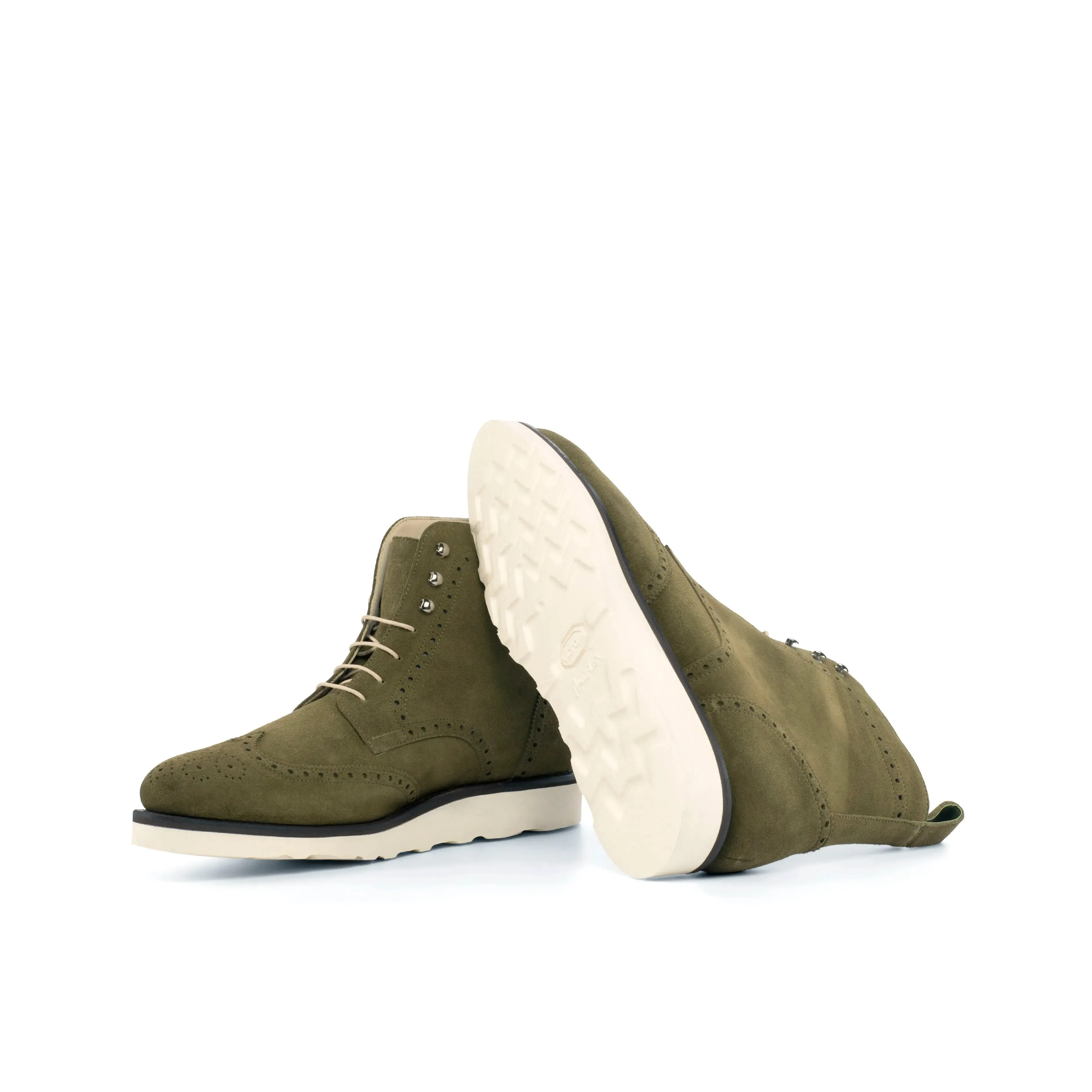 DapperFam Valiant in Khaki Men's Lux Suede Military Brogue