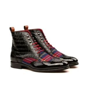 DapperFam Valiant in Tartan / Black / Cognac Men's Sartorial & Italian Leather Military Brogue