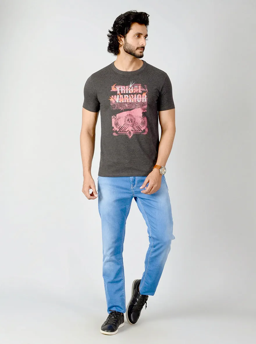 Dark Grey Printed Slim Fit T-shirt | JadeBlue