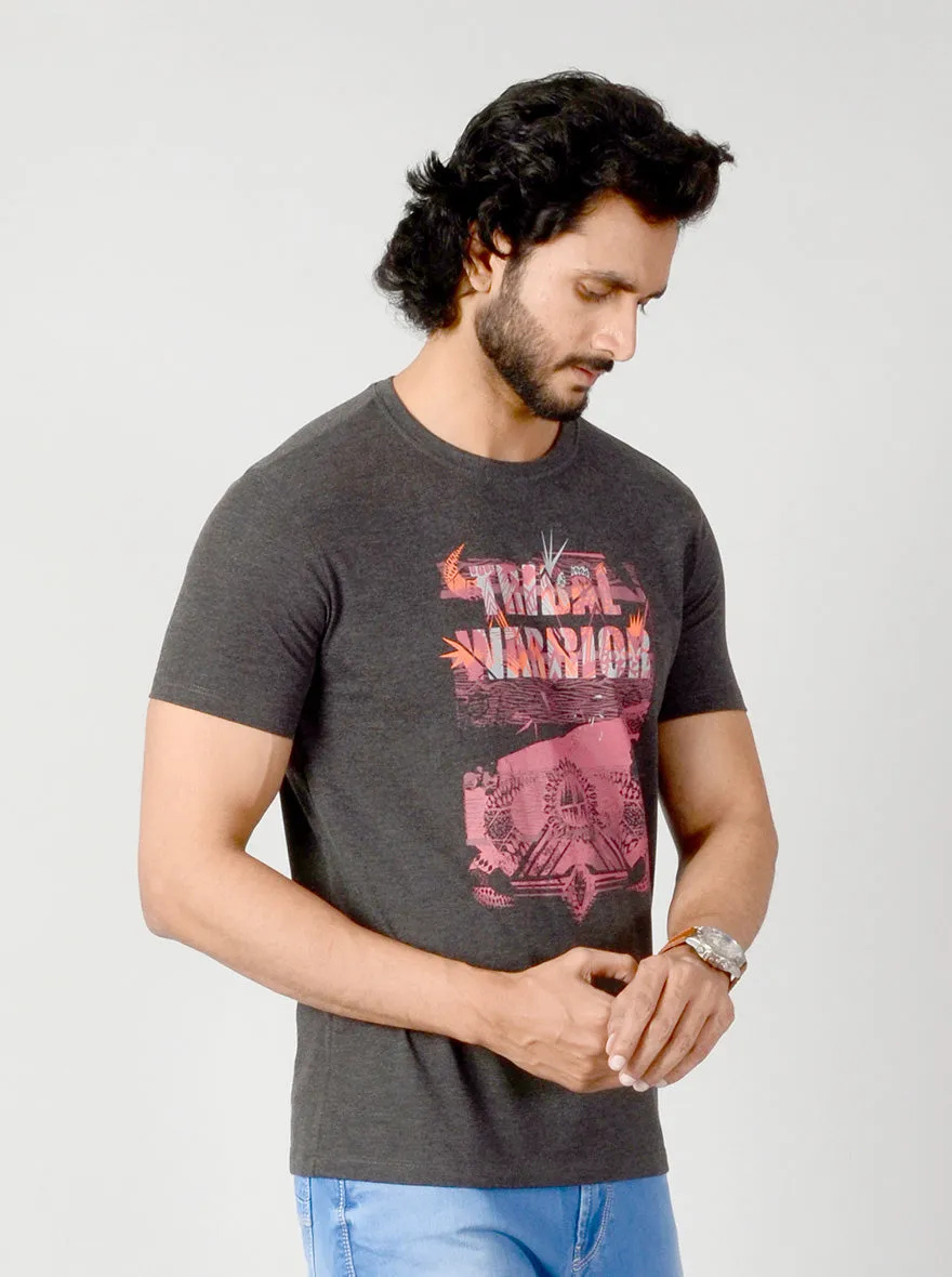 Dark Grey Printed Slim Fit T-shirt | JadeBlue