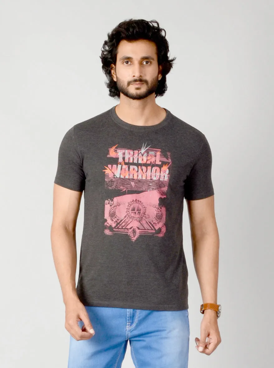 Dark Grey Printed Slim Fit T-shirt | JadeBlue