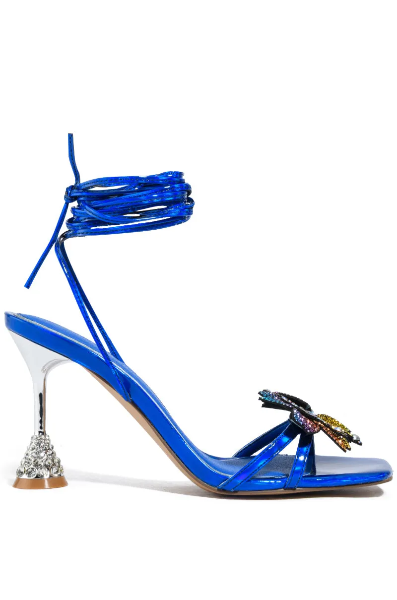 EFFORTLESS-BLUE FLOWER JEWELED WRAP SANDAL