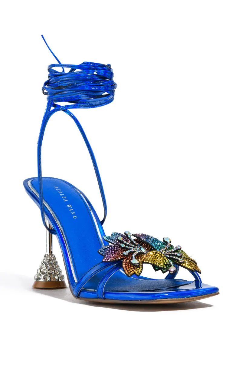 EFFORTLESS-BLUE FLOWER JEWELED WRAP SANDAL