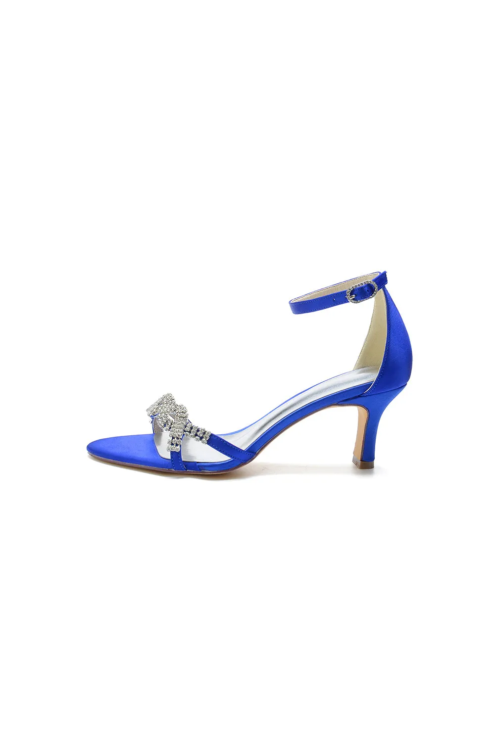 Elegant Blue Satin Pump with Silver Chain and Rhinestone Accents