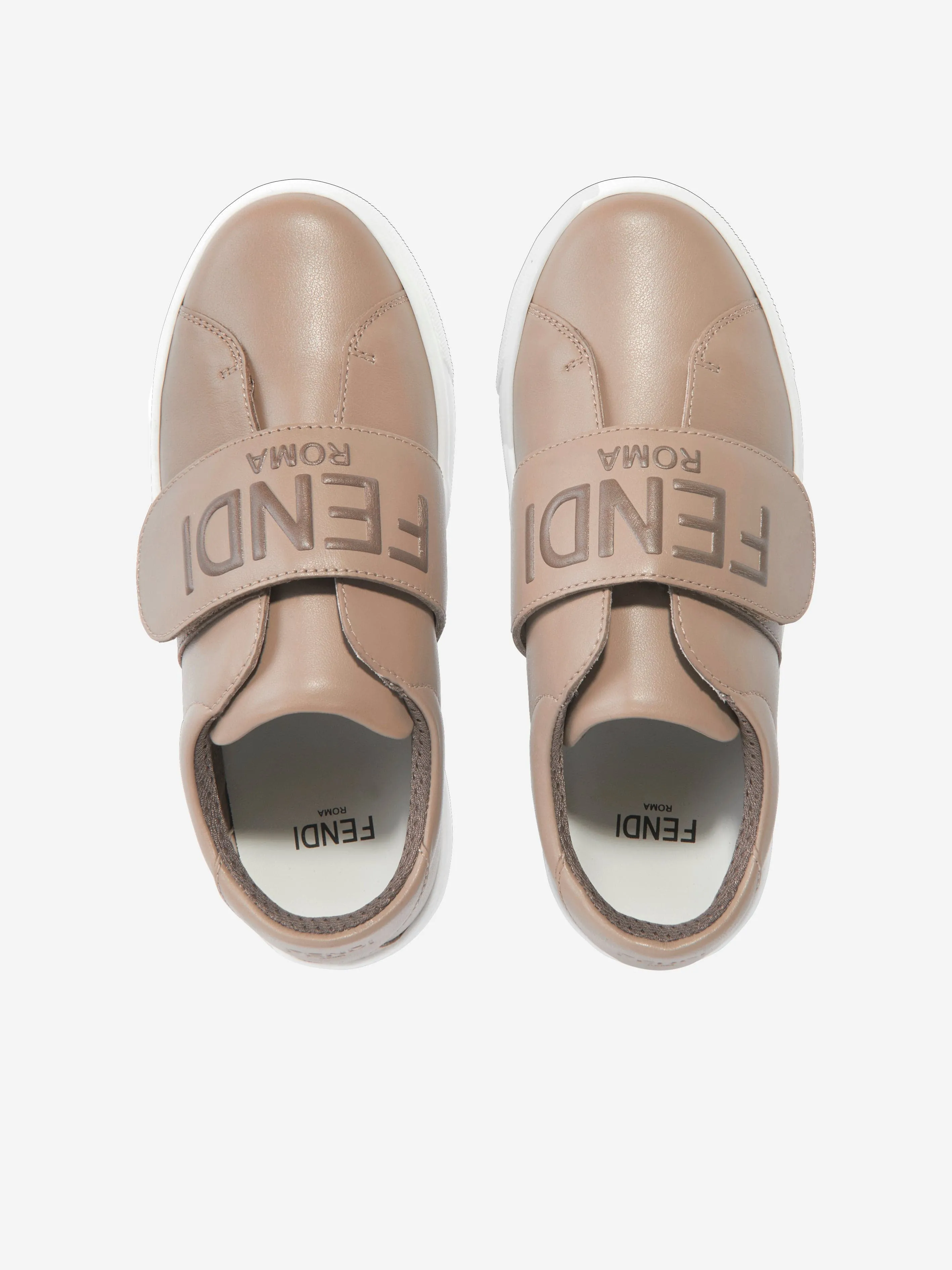 Fendi Kids Leather Logo Trainers in Beige