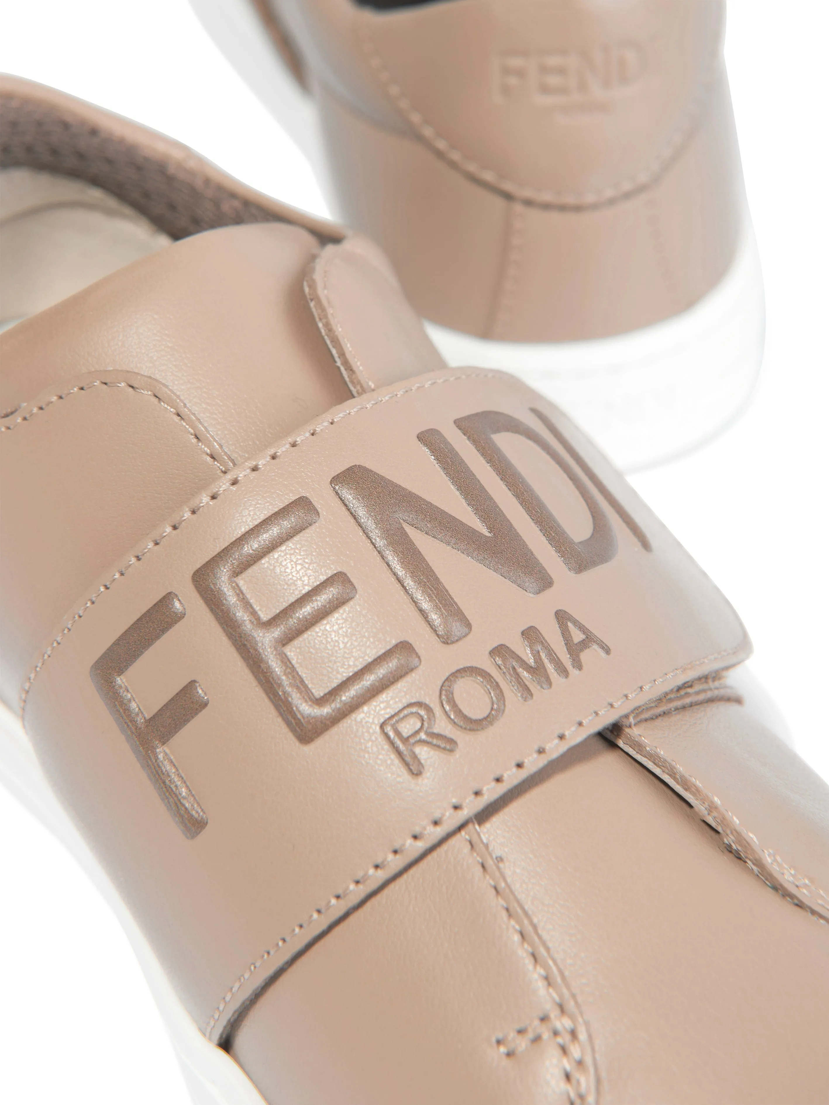 Fendi Kids Leather Logo Trainers in Beige