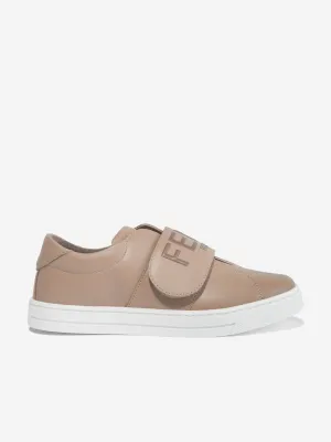 Fendi Kids Leather Logo Trainers in Beige