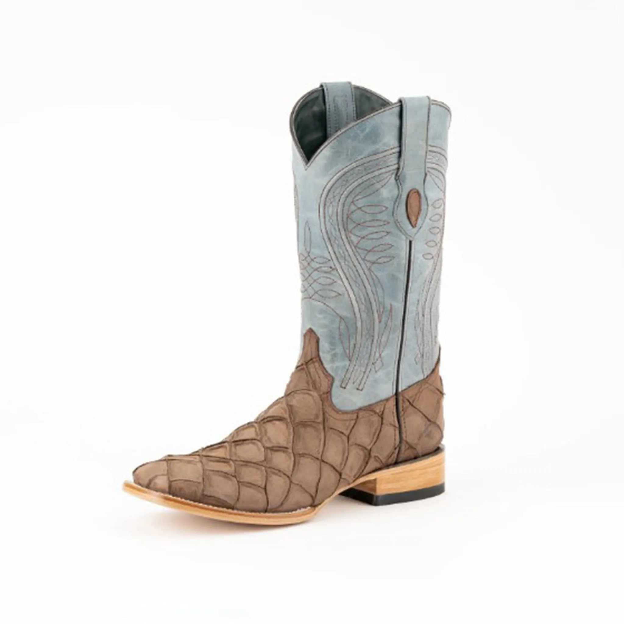 Ferrini Men's Brown & Blue Pirarucu Print Square Toe