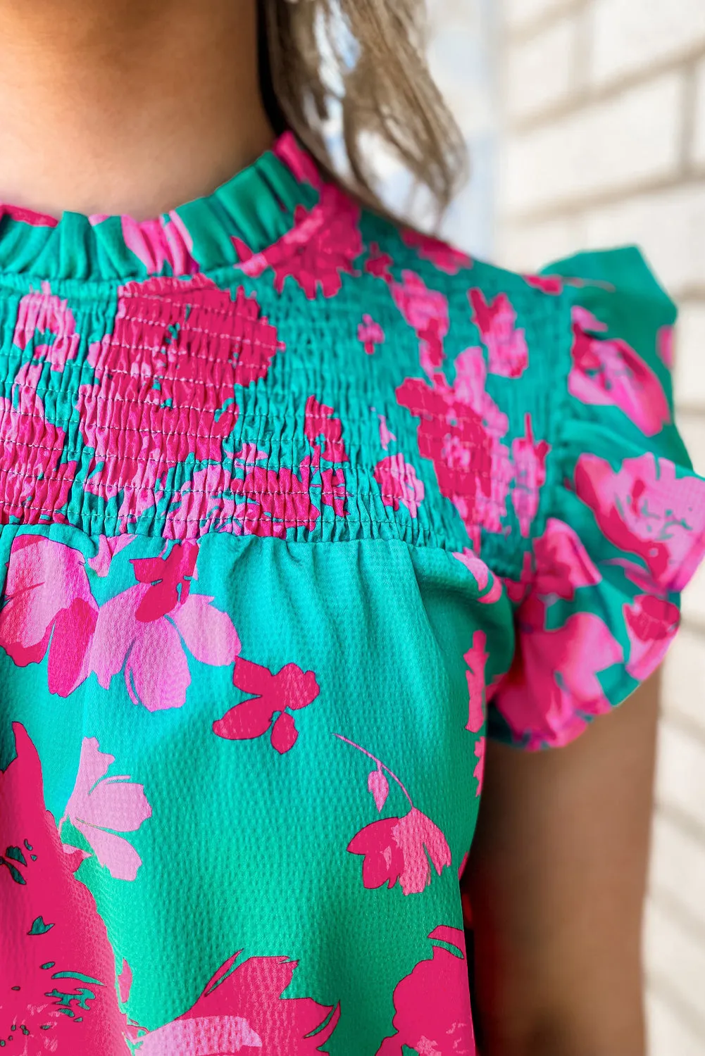 Floral Flutter Sleeve Smocked Blouse