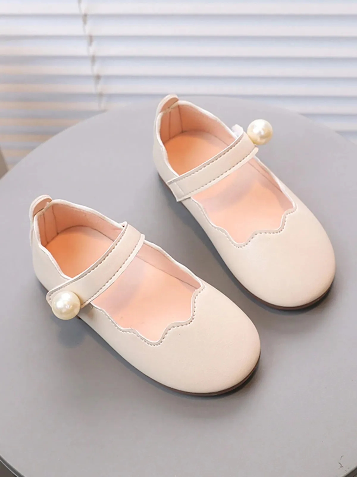 Girls Scalloped Mary Jane Flats with Pearl Detail By Liv and Mia