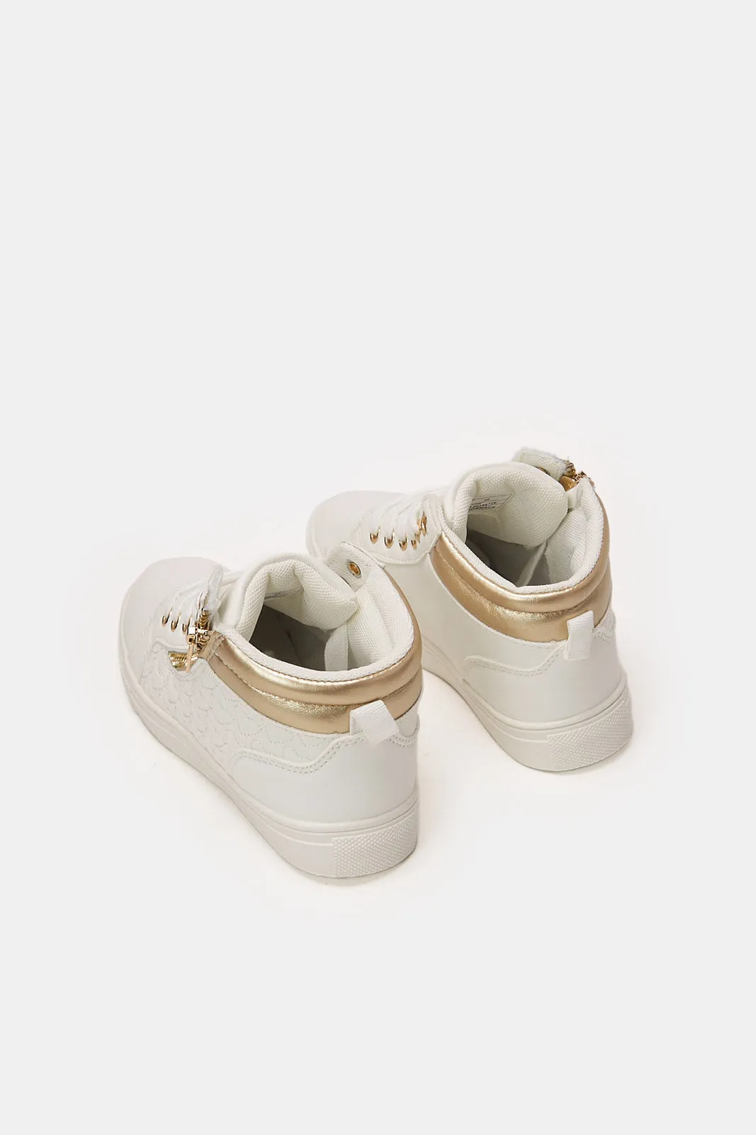 Girls White Heart Detail High-Top Sneakers