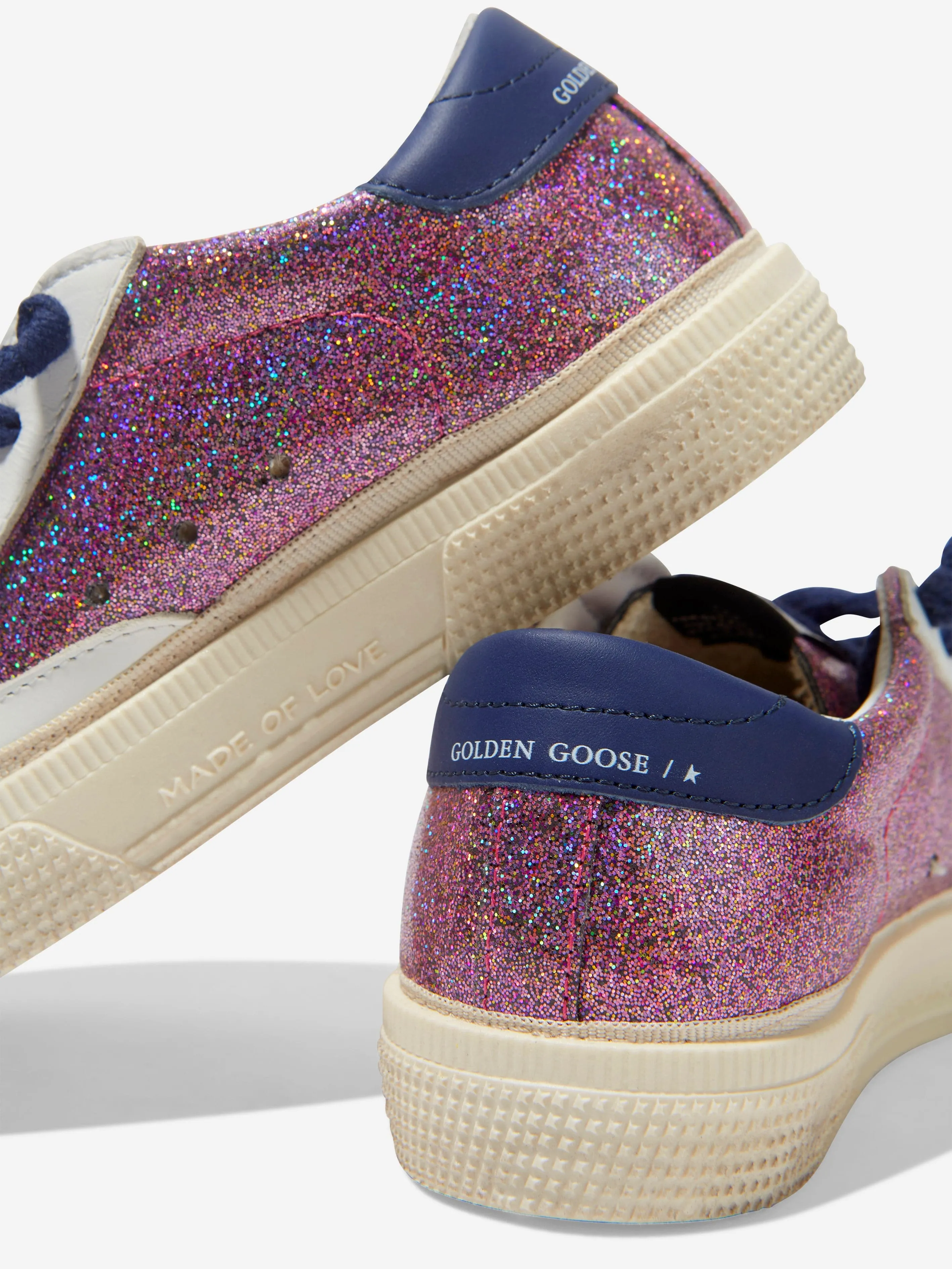 Golden Goose Kids May Glitter And Leather Lacing Star Trainers