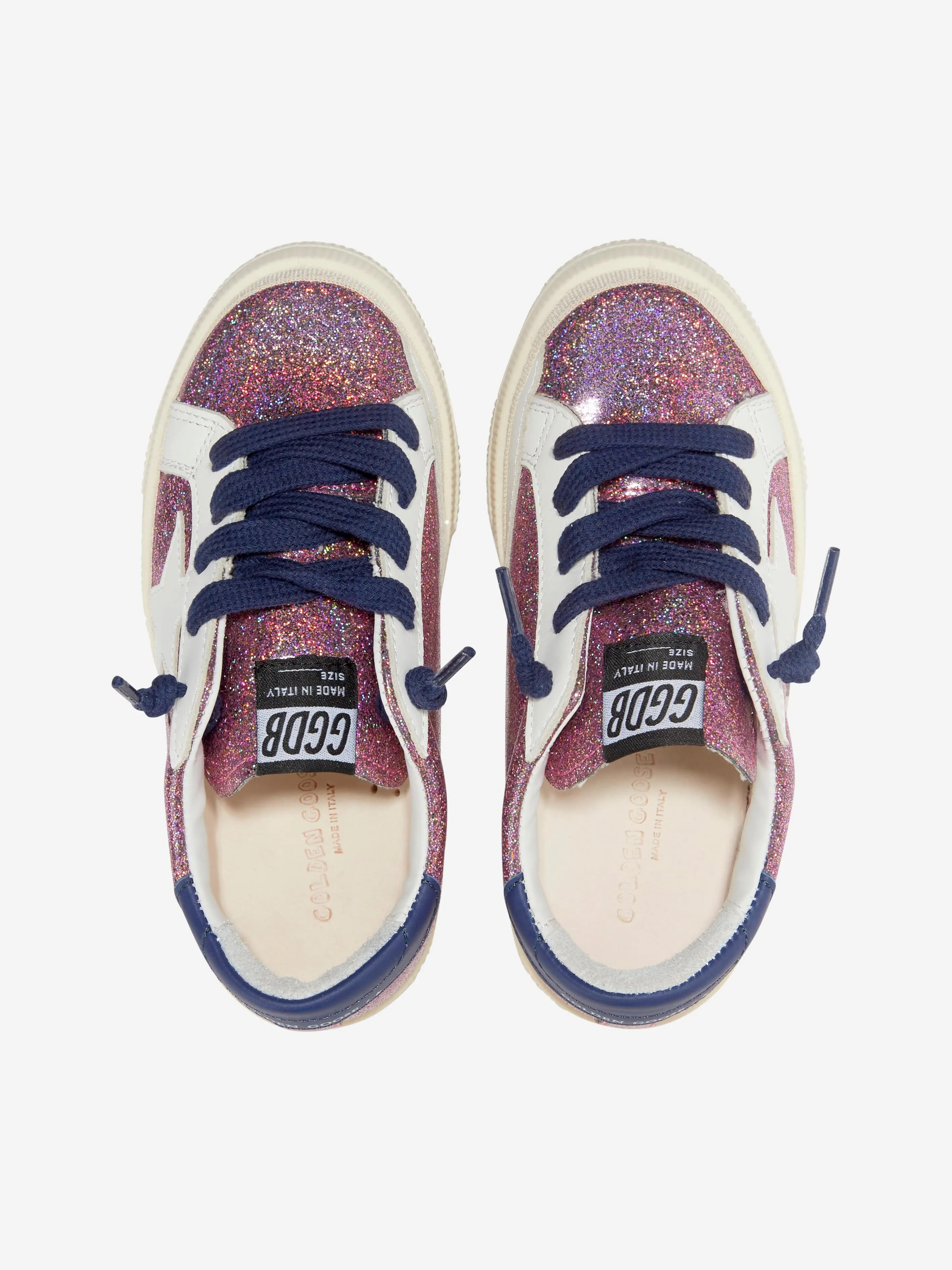 Golden Goose Kids May Glitter And Leather Lacing Star Trainers