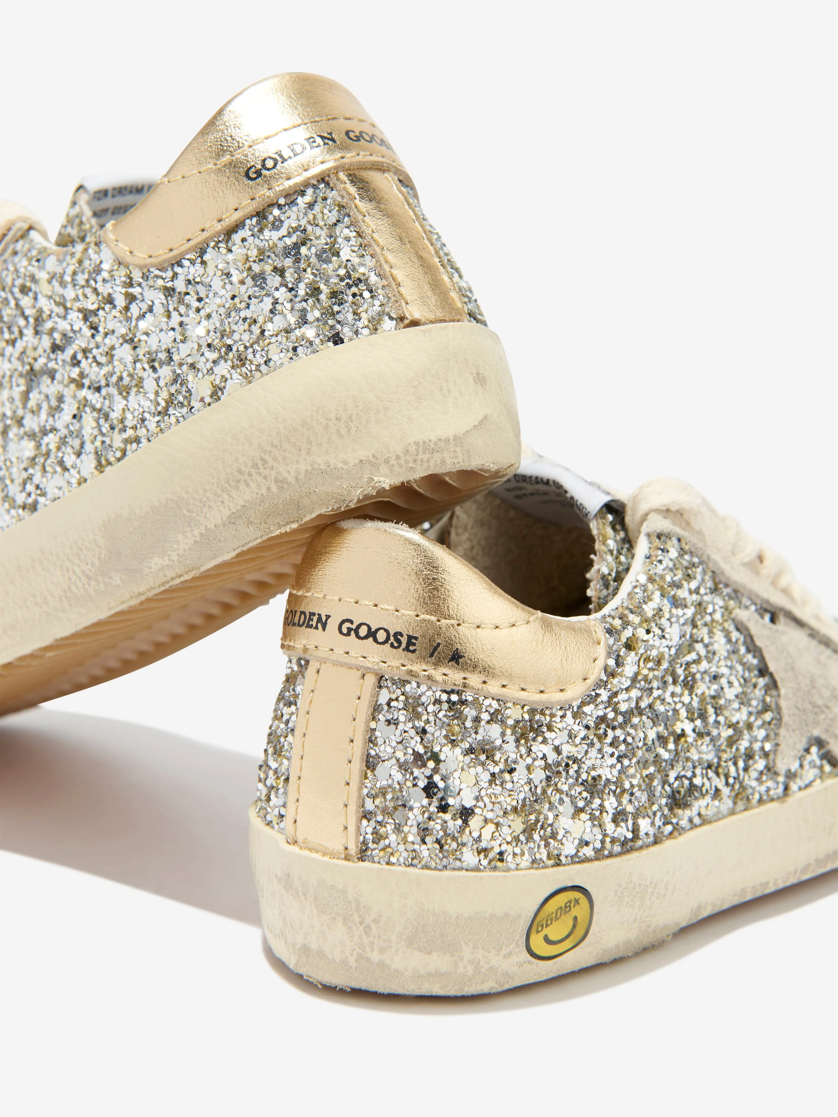 Golden Goose Kids Super-Star Glitter And Suede Trainers in Silver