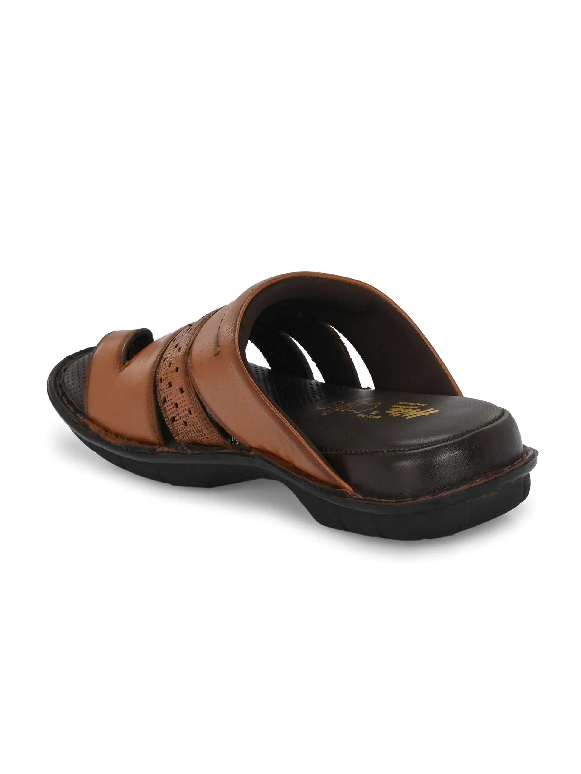 Hitz Men's Tan Leather Comfort Sandals with Velcro Closure