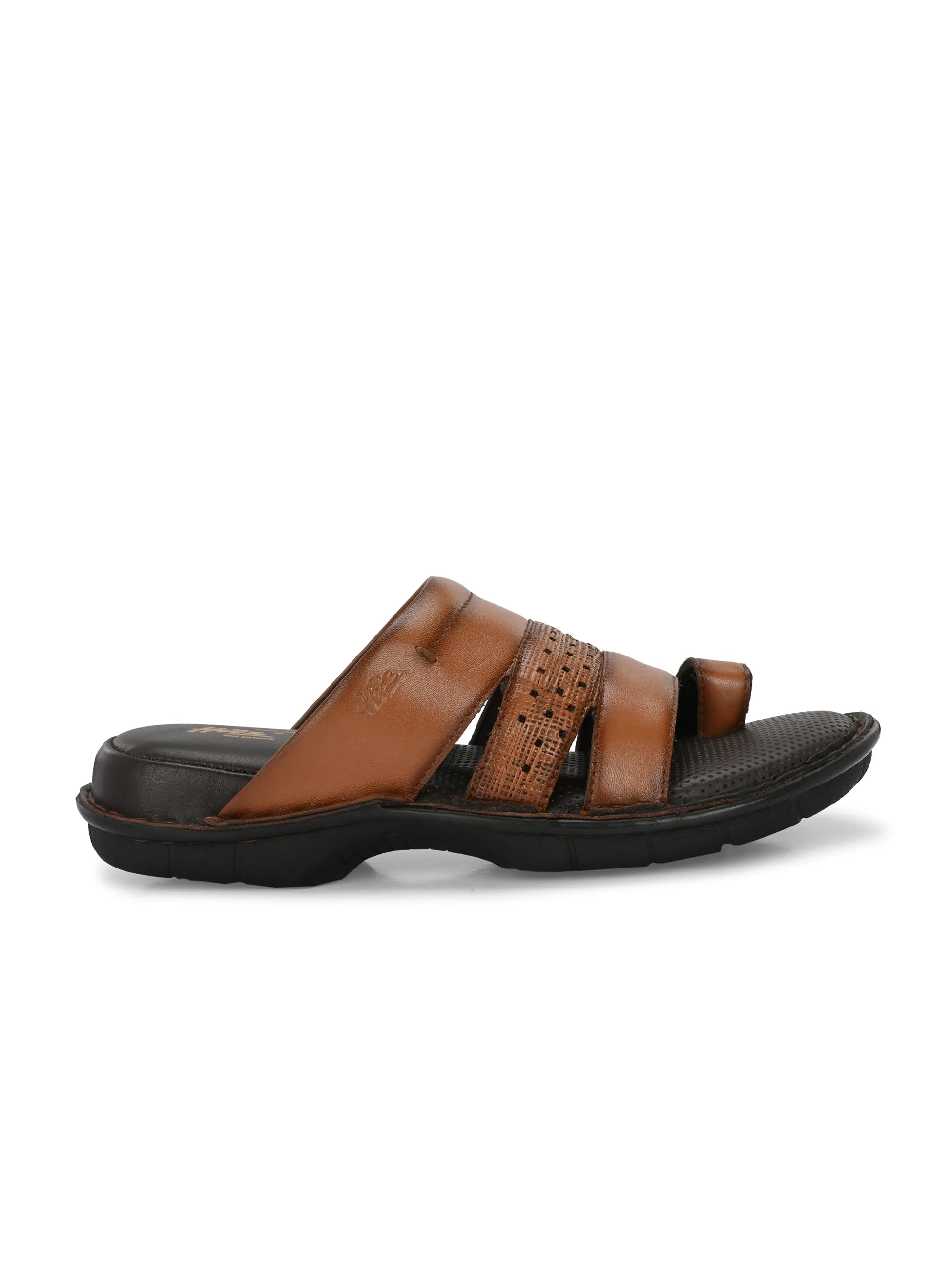 Hitz Men's Tan Leather Comfort Sandals with Velcro Closure