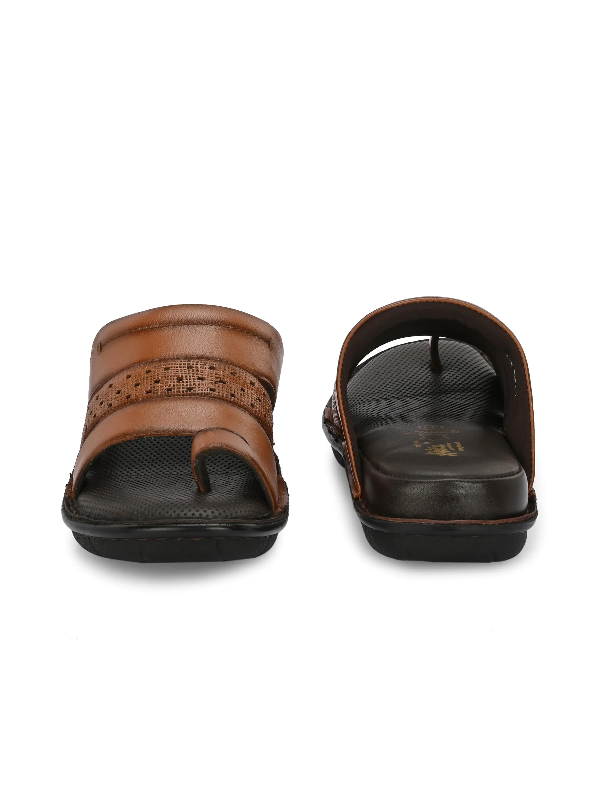 Hitz Men's Tan Leather Comfort Sandals with Velcro Closure