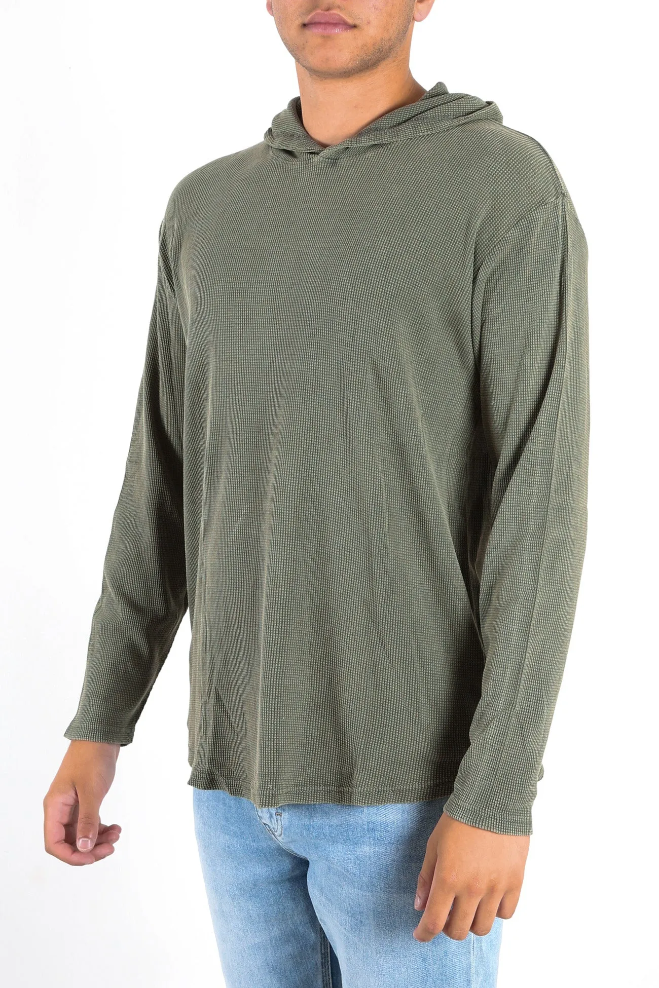 Hooded Waffle Long Sleeve Tee Khaki