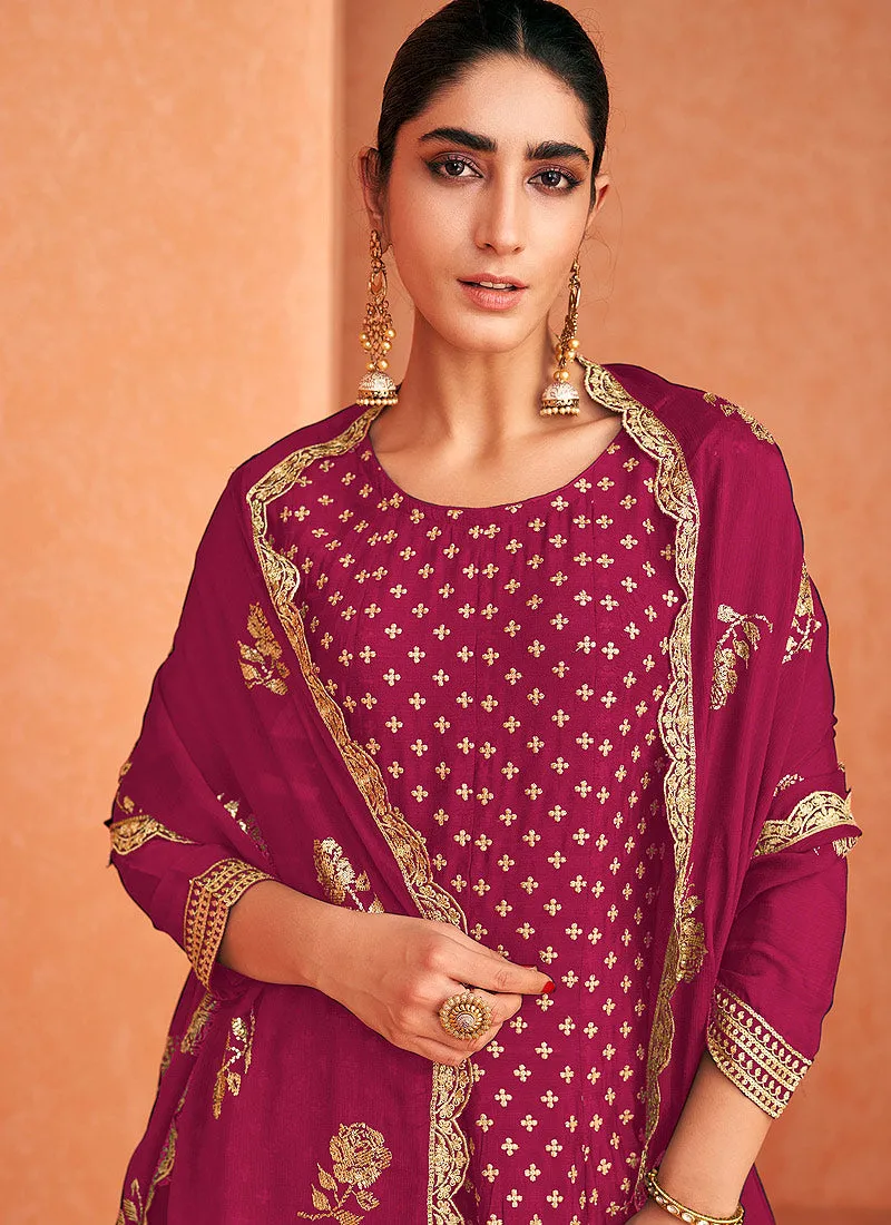 Hot Pink Embroidered Designer Sharara Suit