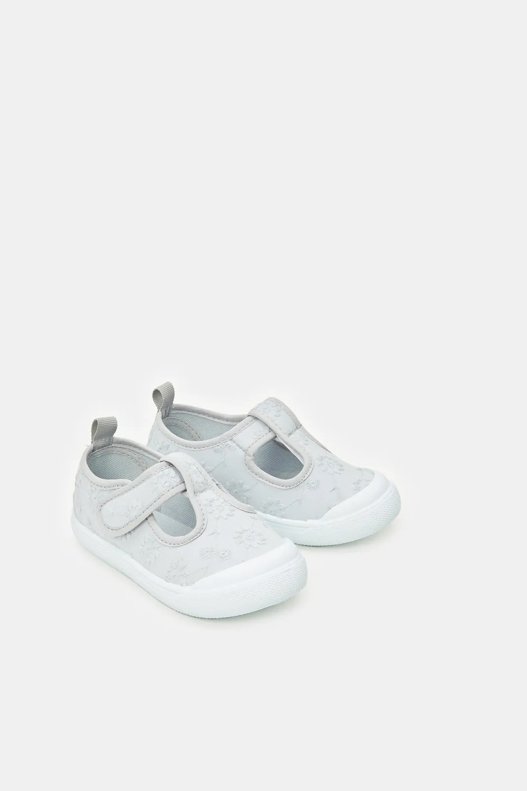 Infant Girls Grey Velcro Pumps