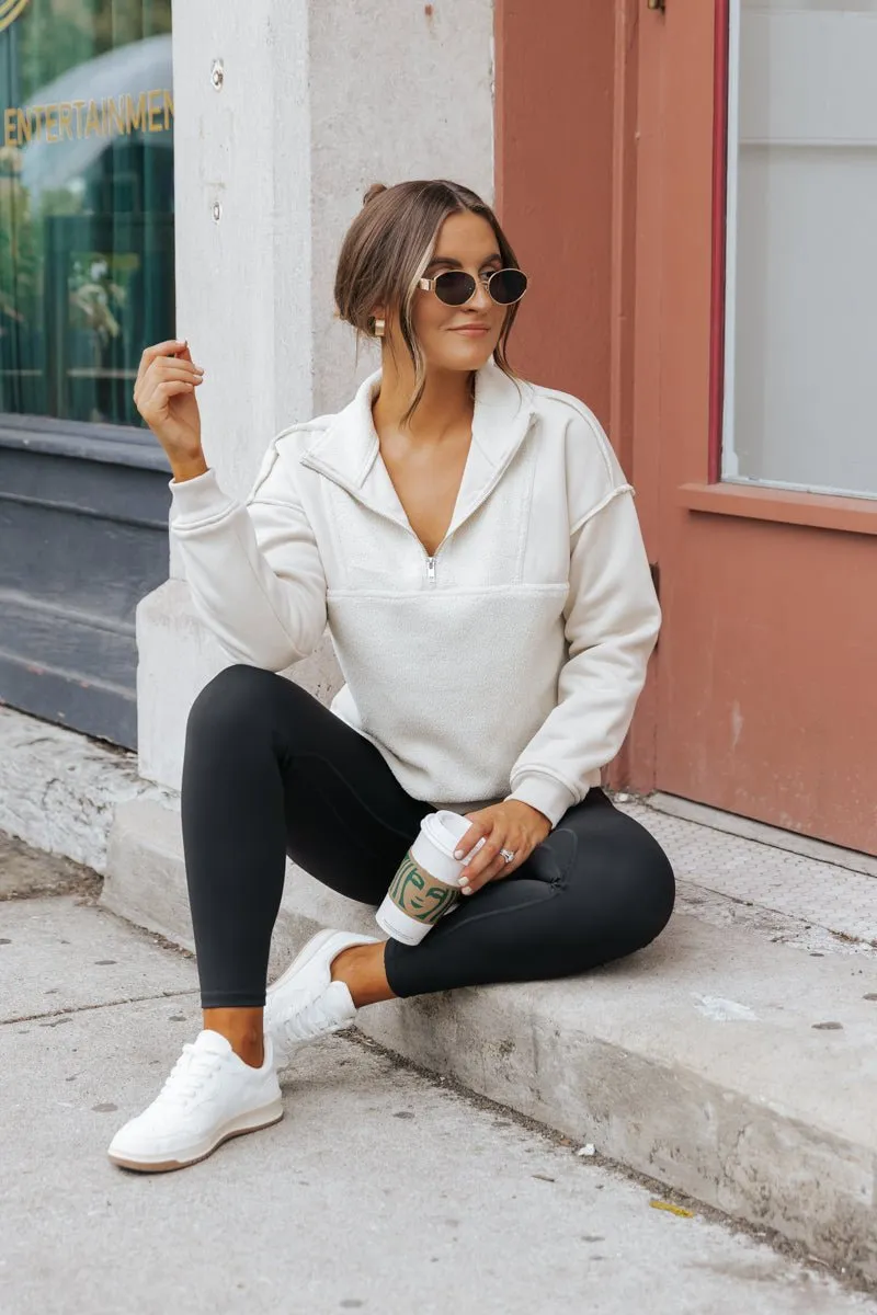 Ivory Half Zip Up Fleece Sweatshirt - FINAL SALE