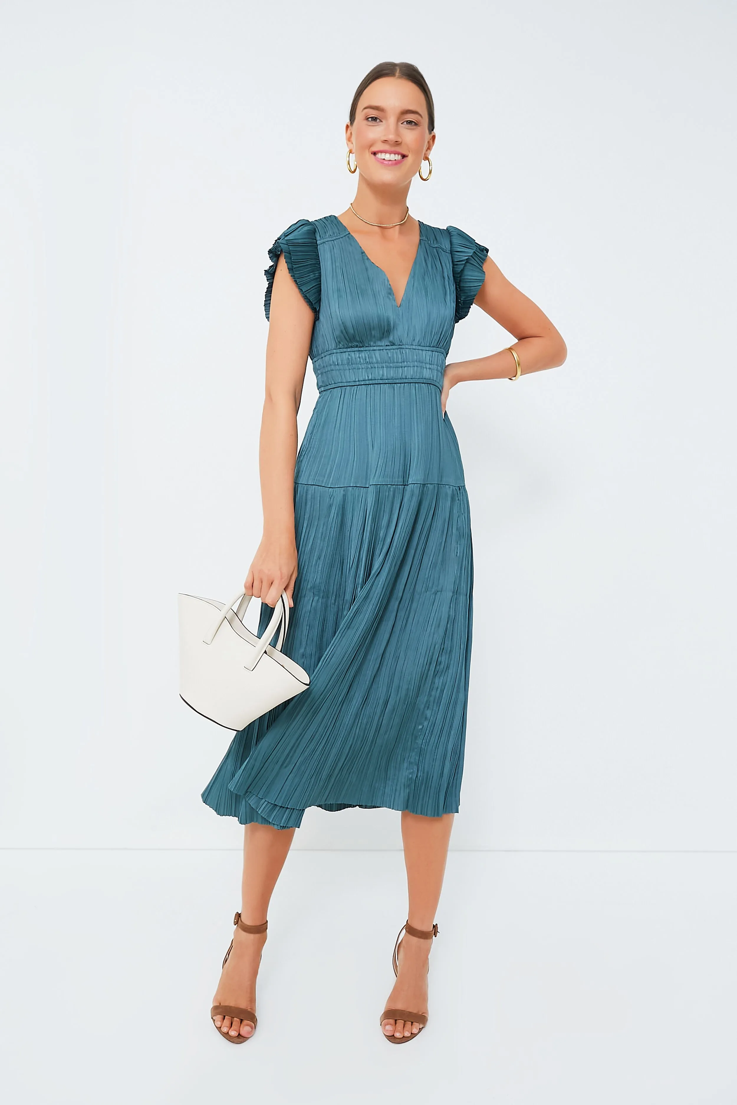 Jade Pleated V-Neck Maxi Dress